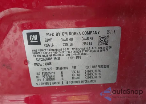 2013 Buick Encore z USA, uszkodzony, nr VIN KL4CJASB4DB188489